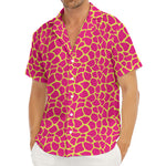 Pink And Yellow Giraffe Pattern Print Men's Deep V-Neck Shirt