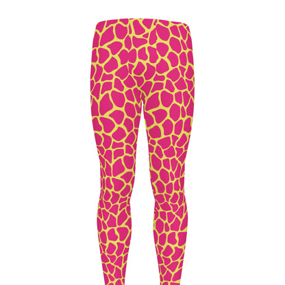Pink And Yellow Giraffe Pattern Print Men's leggings