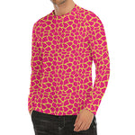 Pink And Yellow Giraffe Pattern Print Men's Long Sleeve Rash Guard
