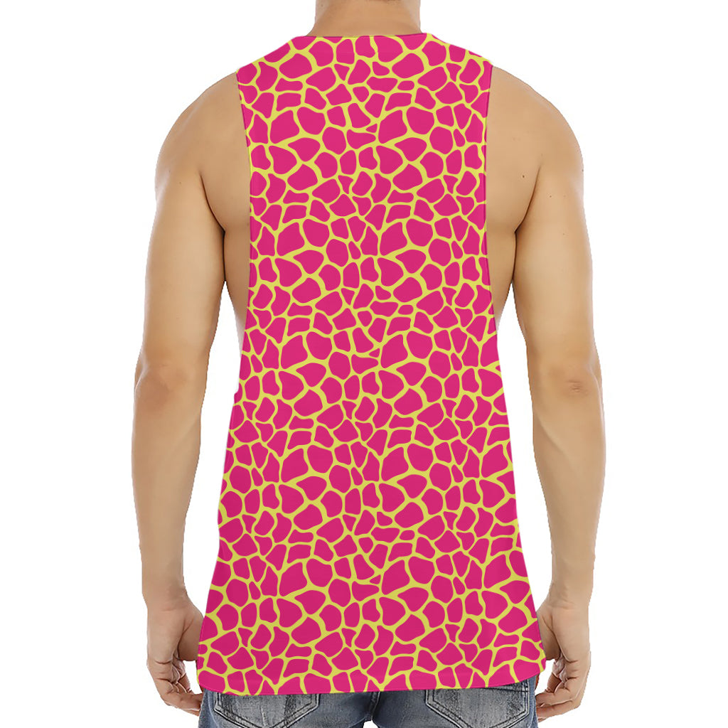 Pink And Yellow Giraffe Pattern Print Men's Muscle Tank Top