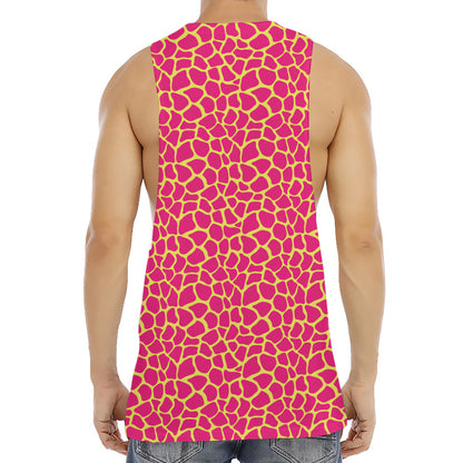 Pink And Yellow Giraffe Pattern Print Men's Muscle Tank Top