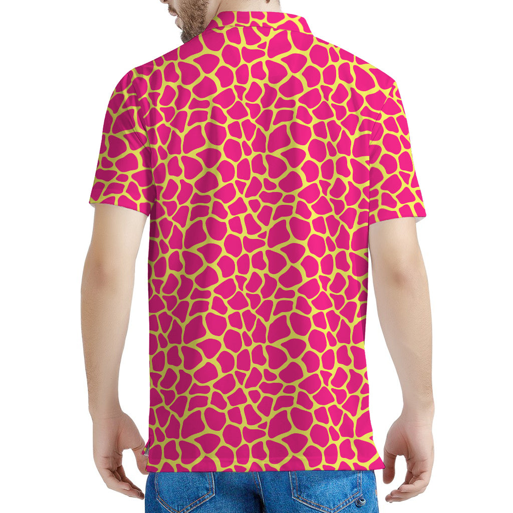 Pink And Yellow Giraffe Pattern Print Men's Polo Shirt