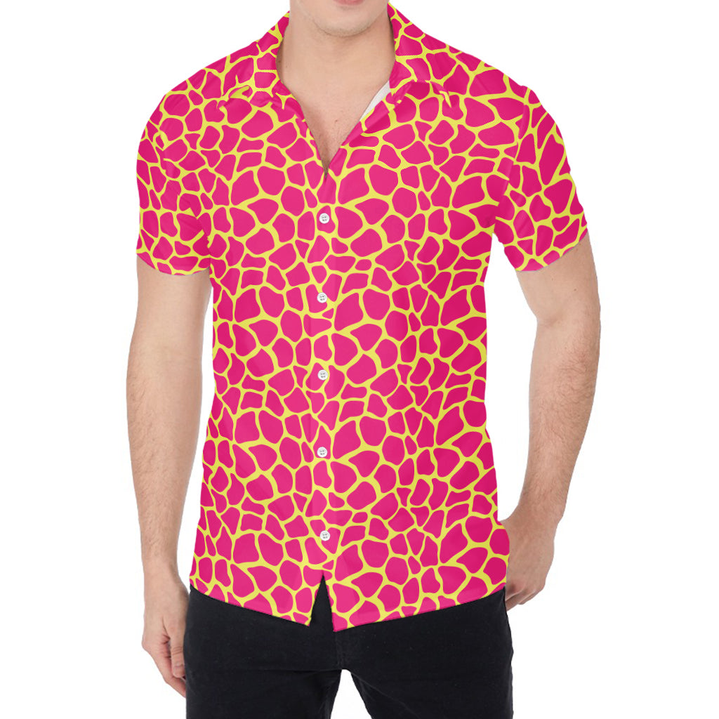 Pink And Yellow Giraffe Pattern Print Men's Shirt