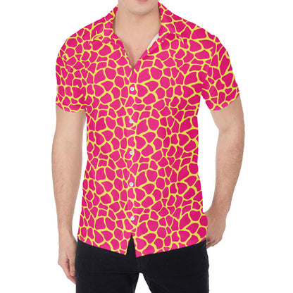 Pink And Yellow Giraffe Pattern Print Men's Shirt