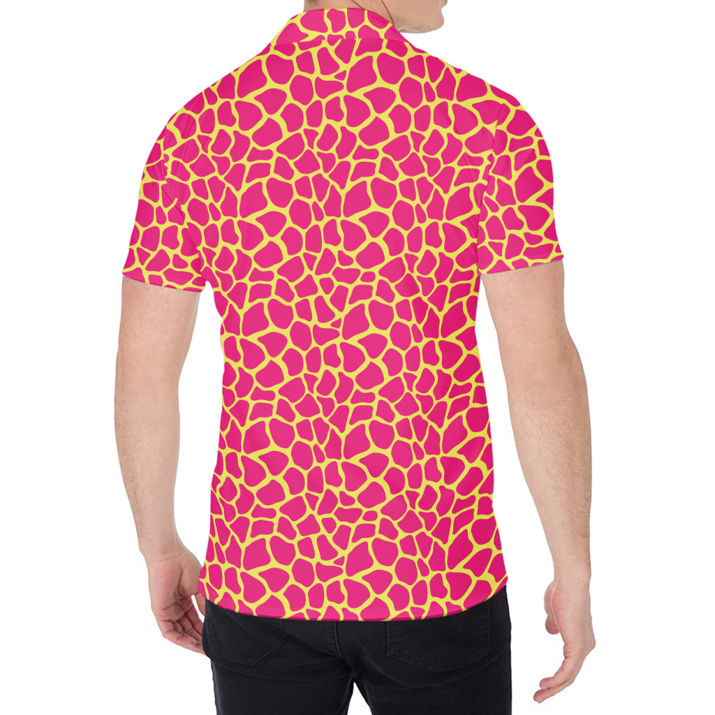 Pink And Yellow Giraffe Pattern Print Men's Shirt
