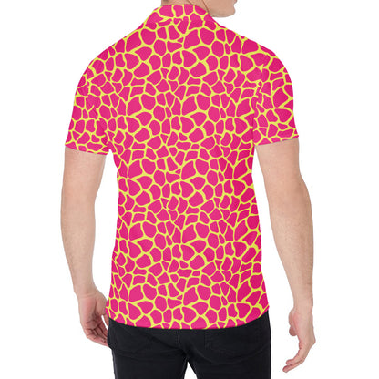 Pink And Yellow Giraffe Pattern Print Men's Shirt