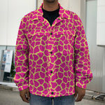 Pink And Yellow Giraffe Pattern Print Men's Shirt Jacket
