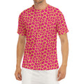 Pink And Yellow Giraffe Pattern Print Men's Short Sleeve Rash Guard
