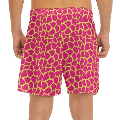 Pink And Yellow Giraffe Pattern Print Men's Split Running Shorts