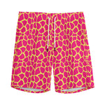 Pink And Yellow Giraffe Pattern Print Men's Sports Shorts