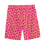 Pink And Yellow Giraffe Pattern Print Men's Sports Shorts