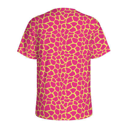 Pink And Yellow Giraffe Pattern Print Men's Sports T-Shirt