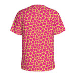 Pink And Yellow Giraffe Pattern Print Men's Sports T-Shirt
