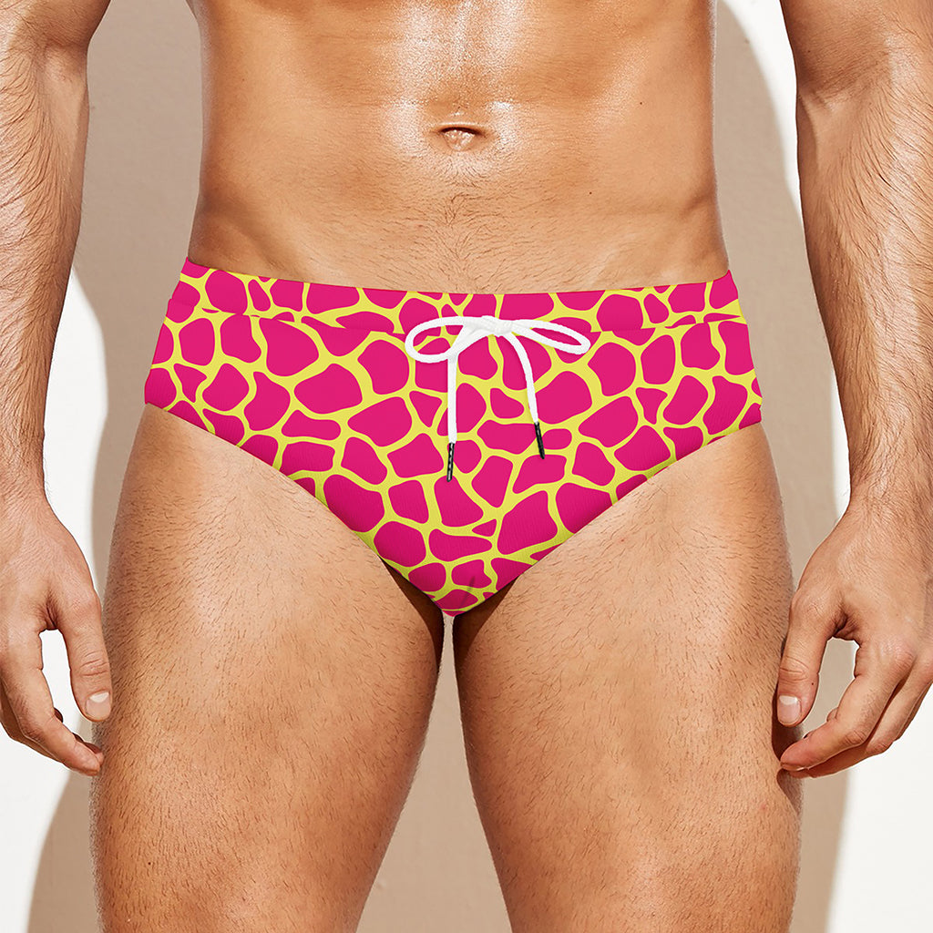 Pink And Yellow Giraffe Pattern Print Men's Swim Briefs