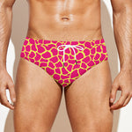 Pink And Yellow Giraffe Pattern Print Men's Swim Briefs