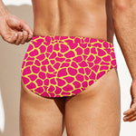 Pink And Yellow Giraffe Pattern Print Men's Swim Briefs