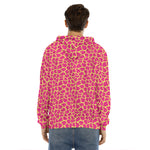 Pink And Yellow Giraffe Pattern Print Men's Velvet Pullover Hoodie