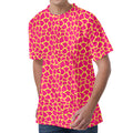 Pink And Yellow Giraffe Pattern Print Men's Velvet T-Shirt