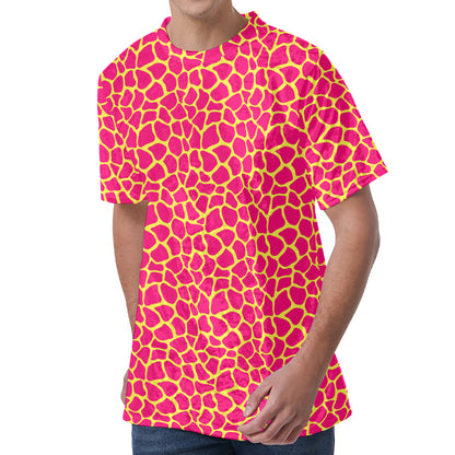 Pink And Yellow Giraffe Pattern Print Men's Velvet T-Shirt