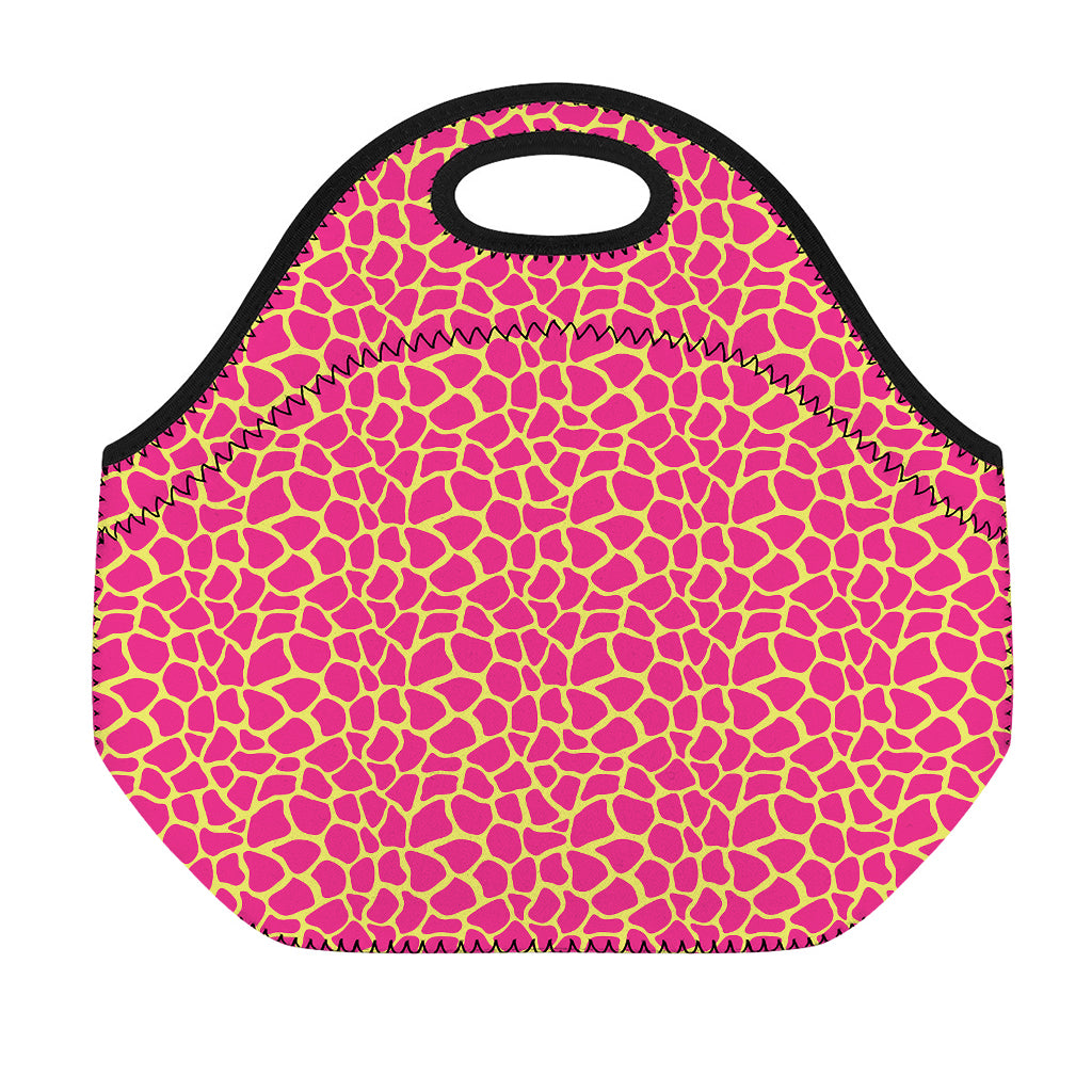 Pink And Yellow Giraffe Pattern Print Neoprene Lunch Bag