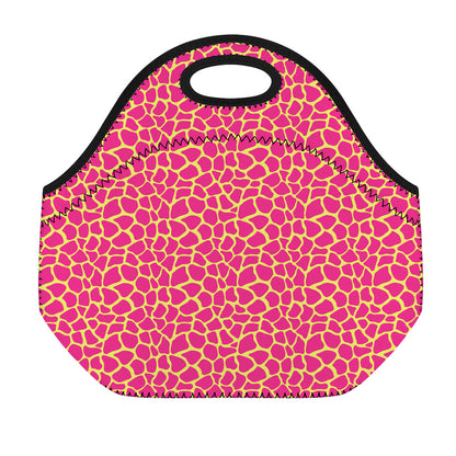 Pink And Yellow Giraffe Pattern Print Neoprene Lunch Bag