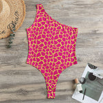 Pink And Yellow Giraffe Pattern Print One Shoulder Bodysuit