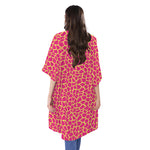 Pink And Yellow Giraffe Pattern Print Open Front Beach Cover Up