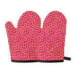 Pink And Yellow Giraffe Pattern Print Oven Mitts