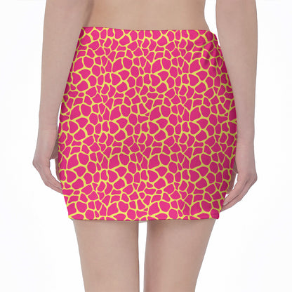 Pink And Yellow Giraffe Pattern Print Pencil Mini Skirt