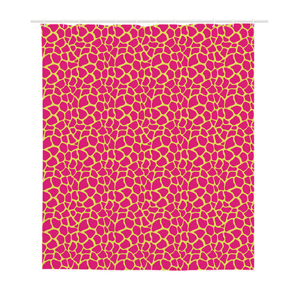 Pink And Yellow Giraffe Pattern Print Polyester Shower Curtain