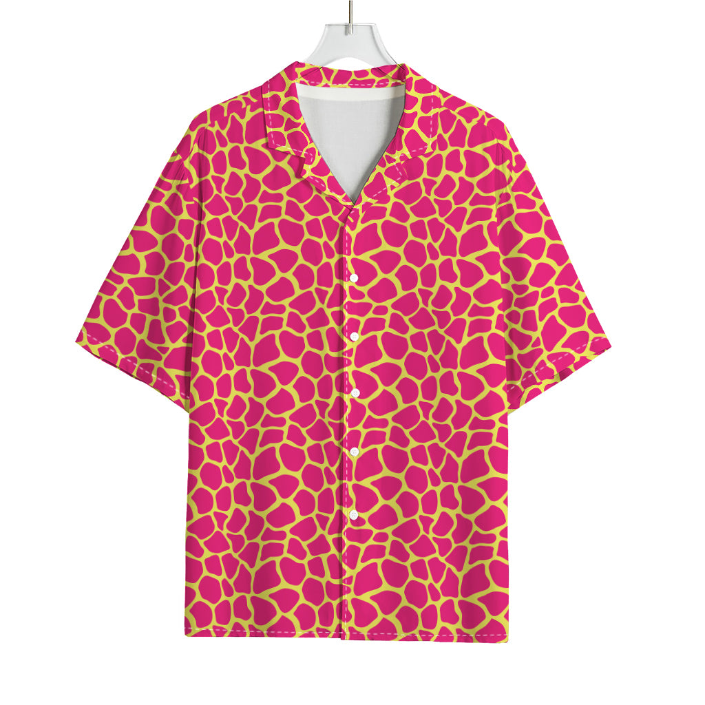 Pink And Yellow Giraffe Pattern Print Rayon Hawaiian Shirt