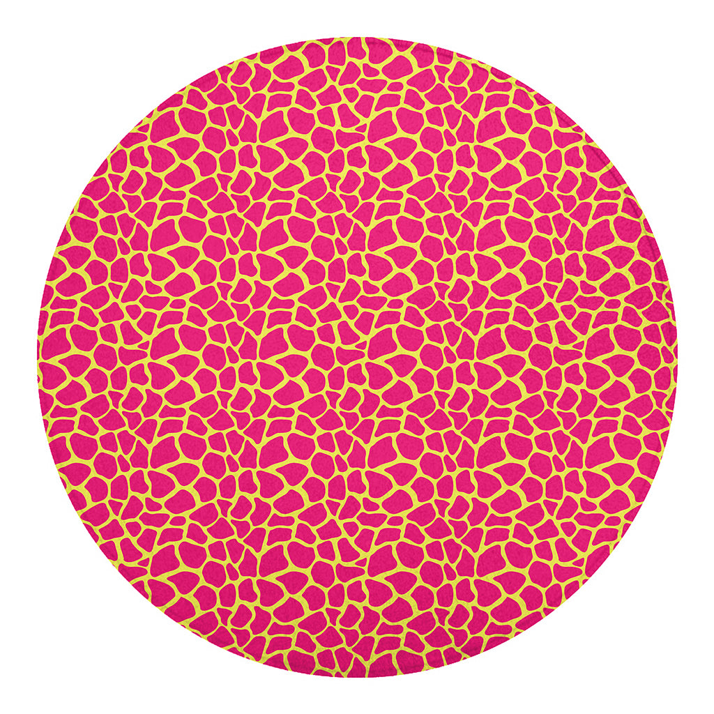 Pink And Yellow Giraffe Pattern Print Round Blanket