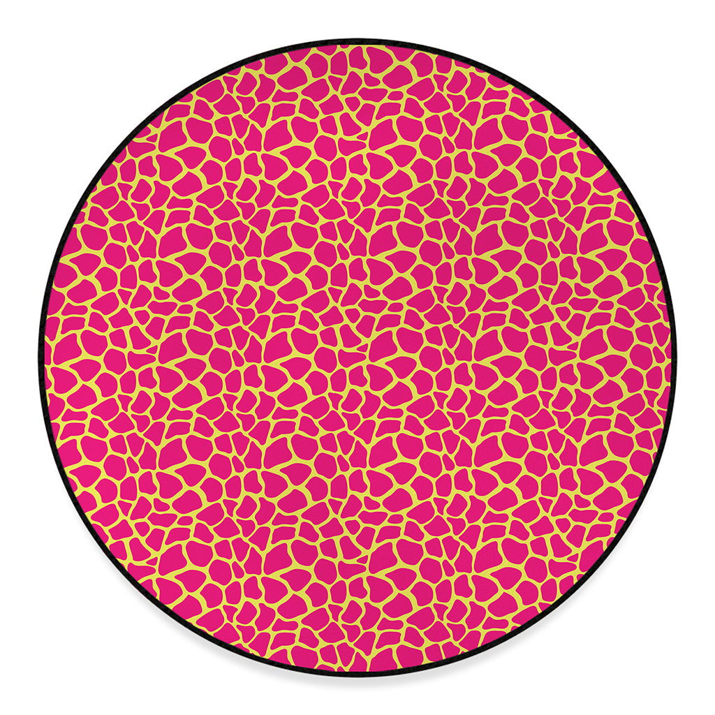 Pink And Yellow Giraffe Pattern Print Round Floor Mat