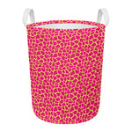 Pink And Yellow Giraffe Pattern Print Round Laundry Basket