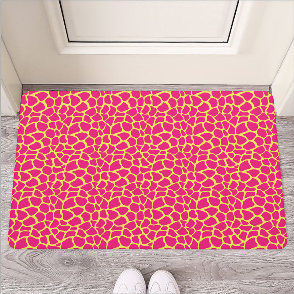 Pink And Yellow Giraffe Pattern Print Rubber Doormat