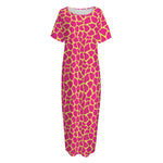 Pink And Yellow Giraffe Pattern Print Short Sleeve Long Nightdress