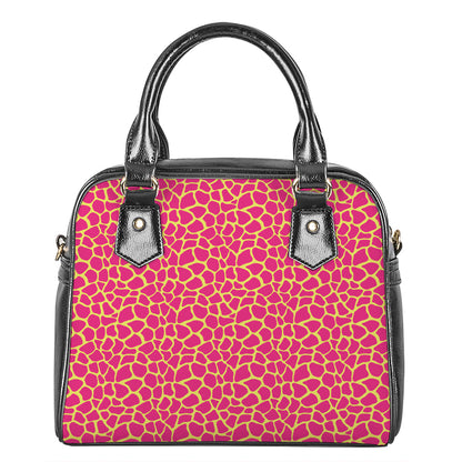 Pink And Yellow Giraffe Pattern Print Shoulder Handbag