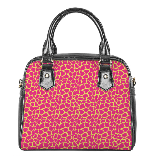Pink And Yellow Giraffe Pattern Print Shoulder Handbag