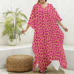 Pink And Yellow Giraffe Pattern Print Silk V-Neck Kaftan Dress