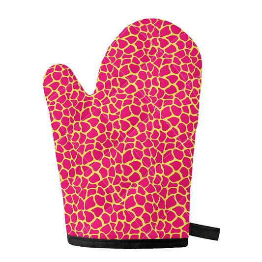 Pink And Yellow Giraffe Pattern Print Single Oven Mitt