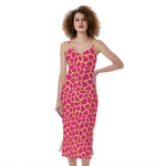 Pink And Yellow Giraffe Pattern Print Slim Fit Midi Cami Dress