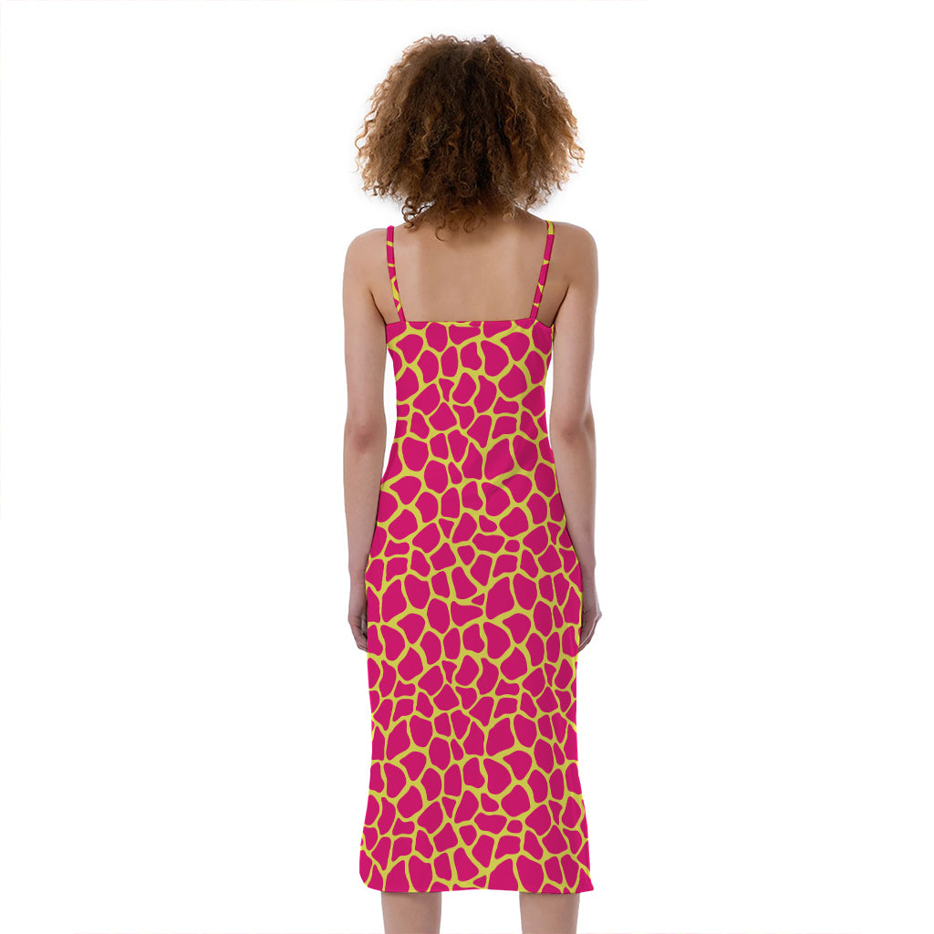 Pink And Yellow Giraffe Pattern Print Slim Fit Midi Cami Dress