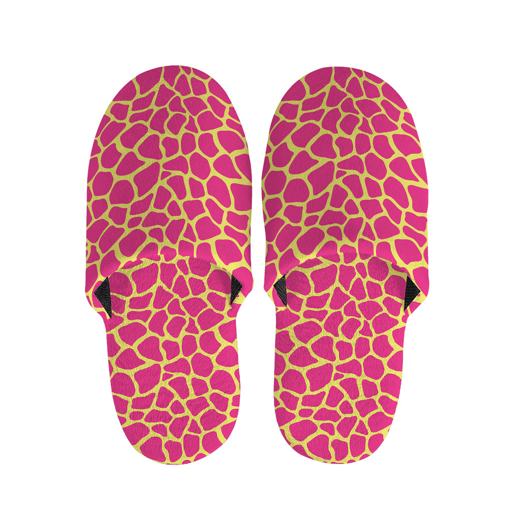 Pink And Yellow Giraffe Pattern Print Slippers