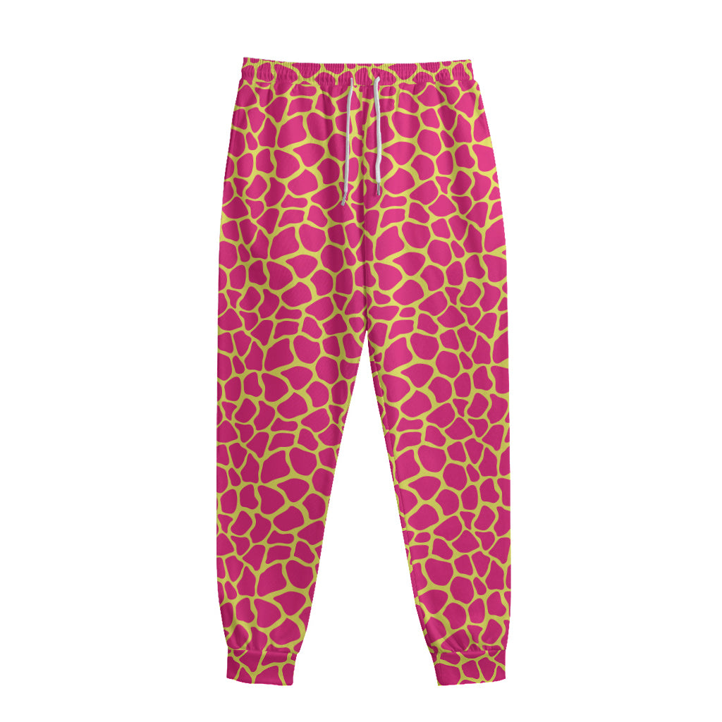 Pink And Yellow Giraffe Pattern Print Sweatpants