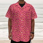 Pink And Yellow Giraffe Pattern Print Textured Short Sleeve Shirt