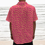 Pink And Yellow Giraffe Pattern Print Textured Short Sleeve Shirt