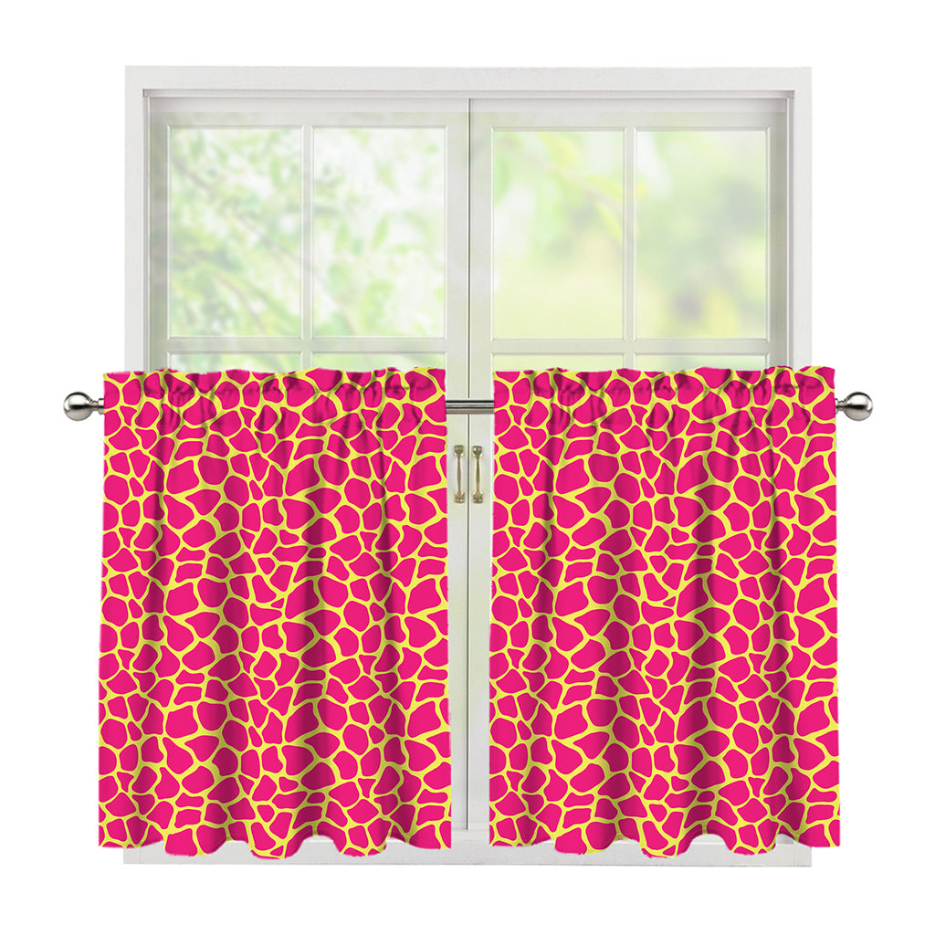 Pink And Yellow Giraffe Pattern Print Tier Curtains