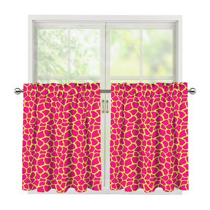 Pink And Yellow Giraffe Pattern Print Tier Curtains