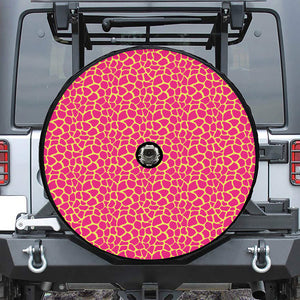 Pink And Yellow Giraffe Pattern Print Tire Cover With Camera Hole