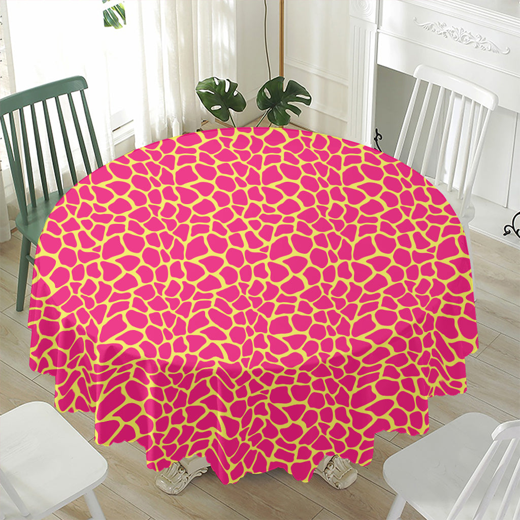 Pink And Yellow Giraffe Pattern Print Waterproof Round Tablecloth